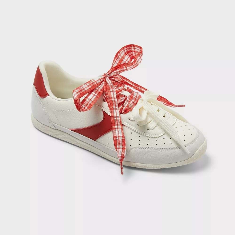 Universal Thread Sammy Sneakers Red White Gingham Ribbon Lace 7.5 Women NEW